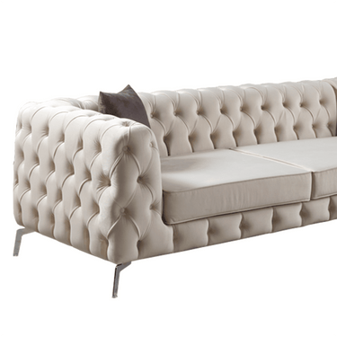 Rocky Chesterfield Cream Velvet Corner Sofa - Luxury Deep Buttoned Design, Chrome Legs, 2-Year Warranty - UK Luxury Furniture